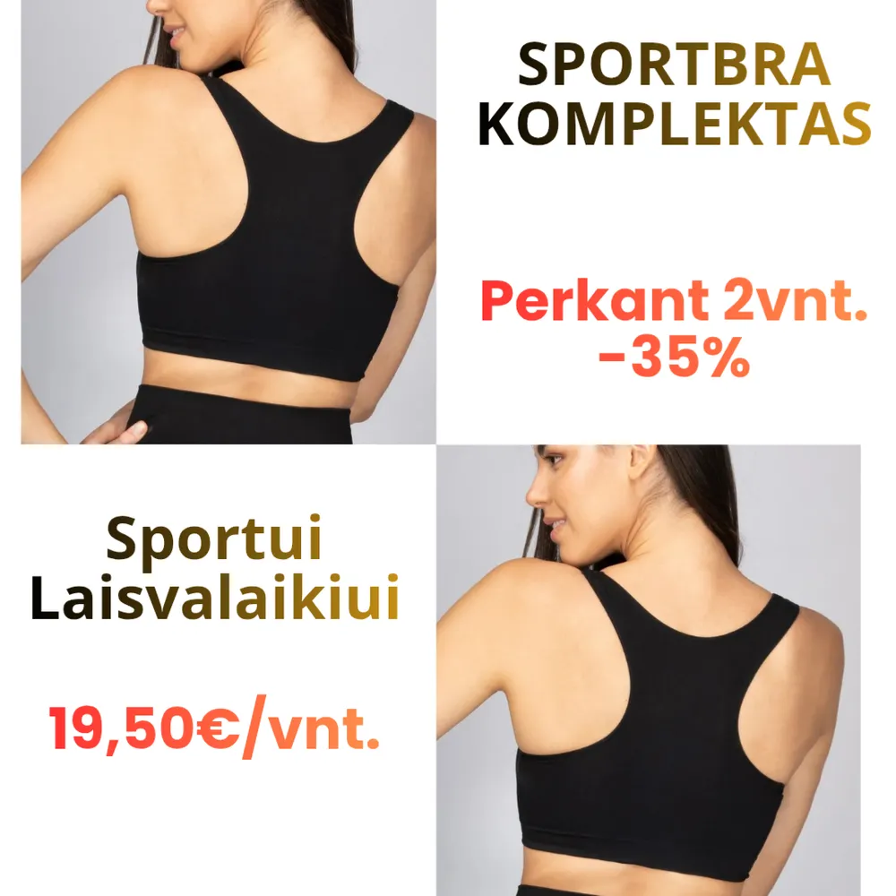 SportBra komplektas juodos spalvos 2vnt