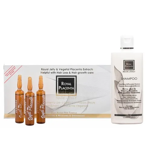 Serumo ir šampūno rinkinys nuo plaukų slinkimo ROYAL PLACENTA, 250/120 ml 